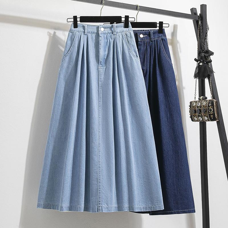 Vintage Split A Line Denim Midi Skirt For Women Plus Size