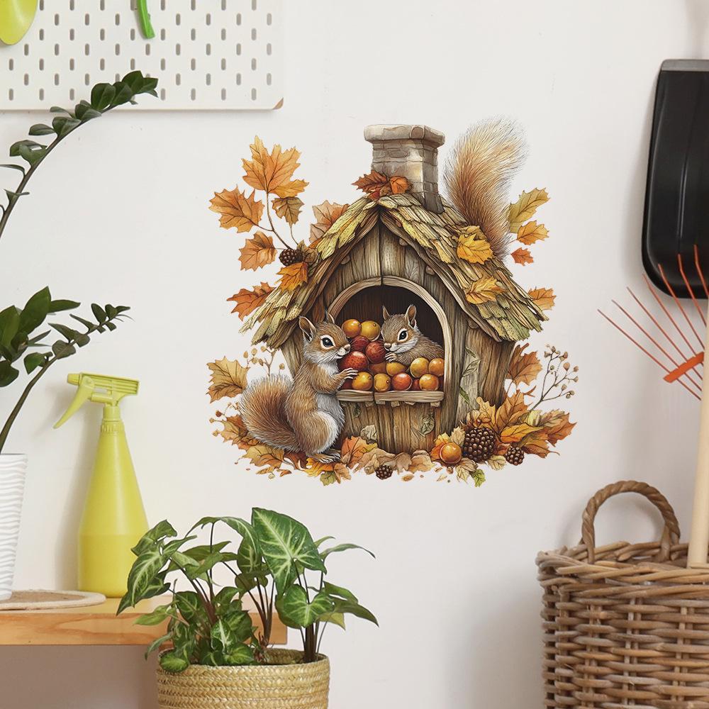 Cartoon Cabin Squirrel Nuts Bedroom Living Room Home Wall Background Beautification Decoration Wall Stickers