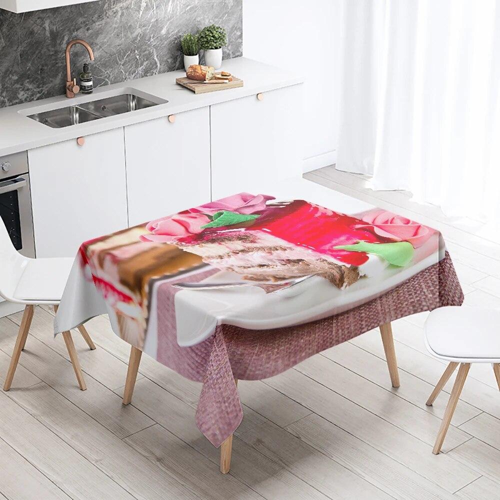 Delicious Cake Printed Tablecloth Restaurant Table Decoration and  Stain Resistant Rectangular  Home Decor