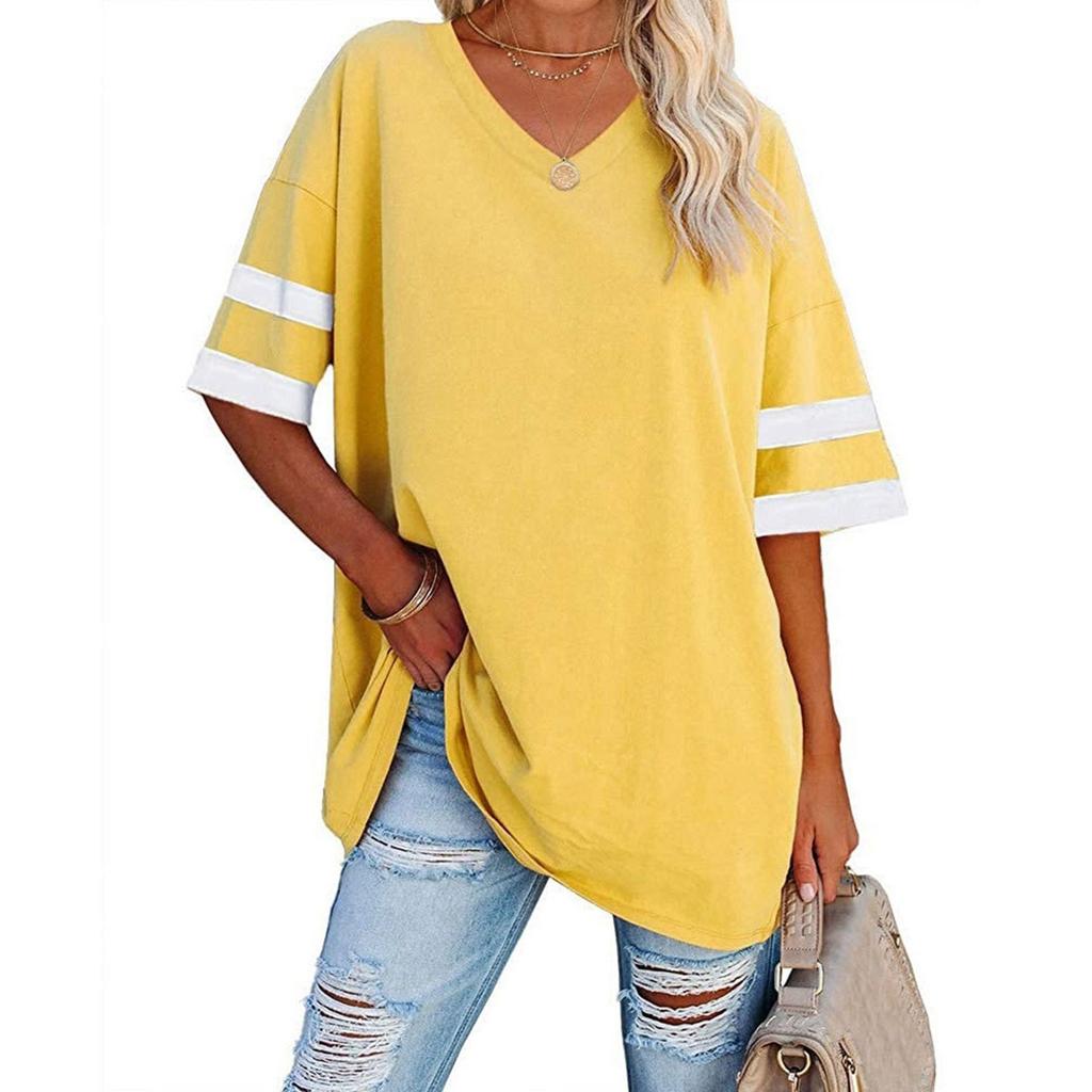 Womens' Fashionable And Casual -color Basic V-neck Short-sleeved Top