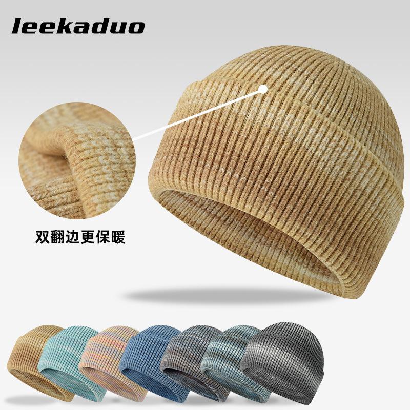 Autumn and Winter Hats Men's Section Dyed Rabbit Velvet Core-spun Yarn Knitted Hats Women's Thickened Warm Double-flanged Wool Hats Pullover Hats