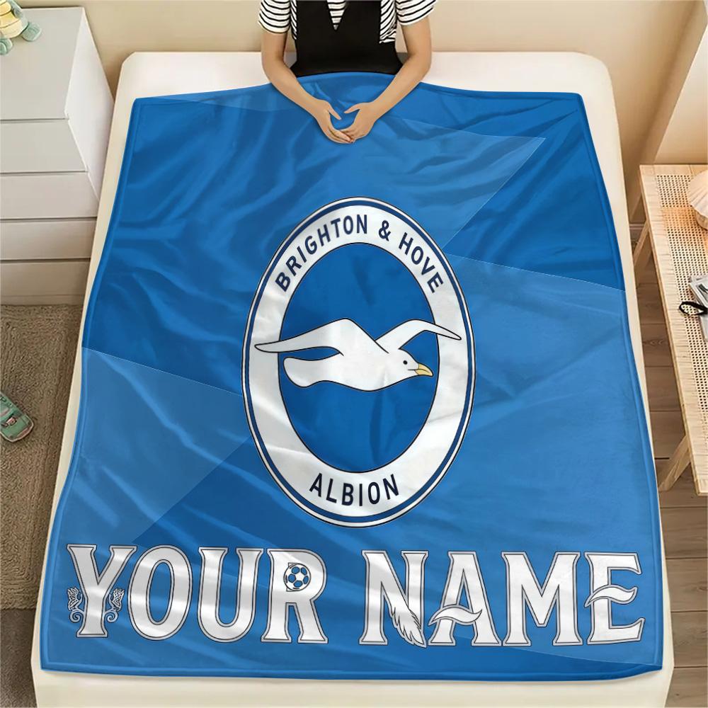 1PC Brighton Hove Albion Custom Name Patterned Flannel Blanket Suitable For All Seasons For Home Decor Warmth And Comfort Gifts Holiday Present