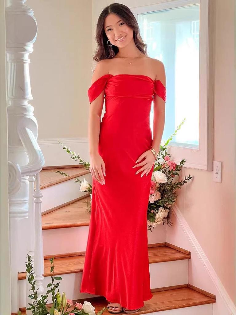 2026 Summer Women's Off-Shoulder Ruffle High-Waisted Open Back Evening Gown