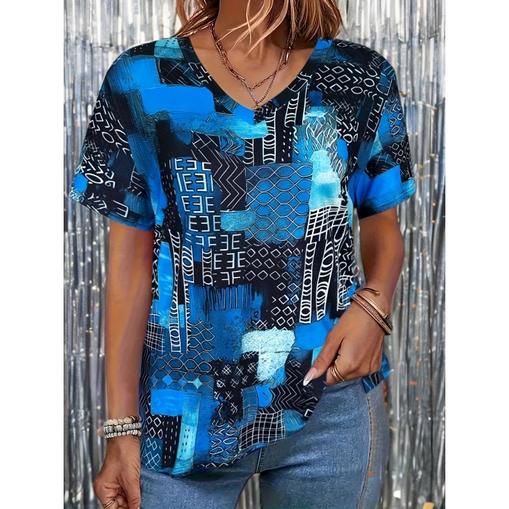 Dieses lässige Sommer-T-Shirt für Damen zeichnet sich durch einen eleganten und schlichten Ausschnitt, kurze Ärmel, ein florales Vintage-Top aus und ist für lässige Damen geeignet.