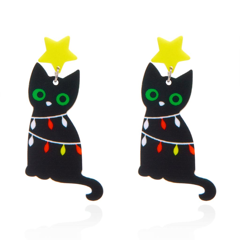 Christmas Funny Acrylic Santa Claus Bell Drop Earrings for Women Girl Black Cat Star Dangle Earrings Friendship Party Jewelry