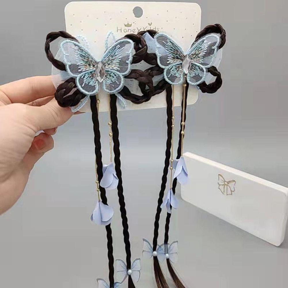 Wig Hanfu Braid Hairpin Kids Headwear Flower Tassel Hair Clips Chinese Style Butterfly Hairpin