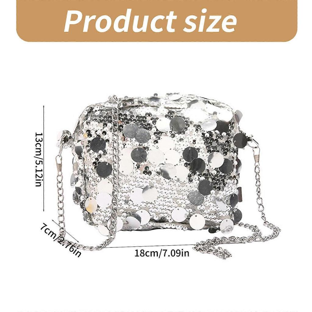 Trendy Handbag Evening Bag With Sequined Detail Spacious Crossbody Bags Party Shoulder Purse For Ladies Silver