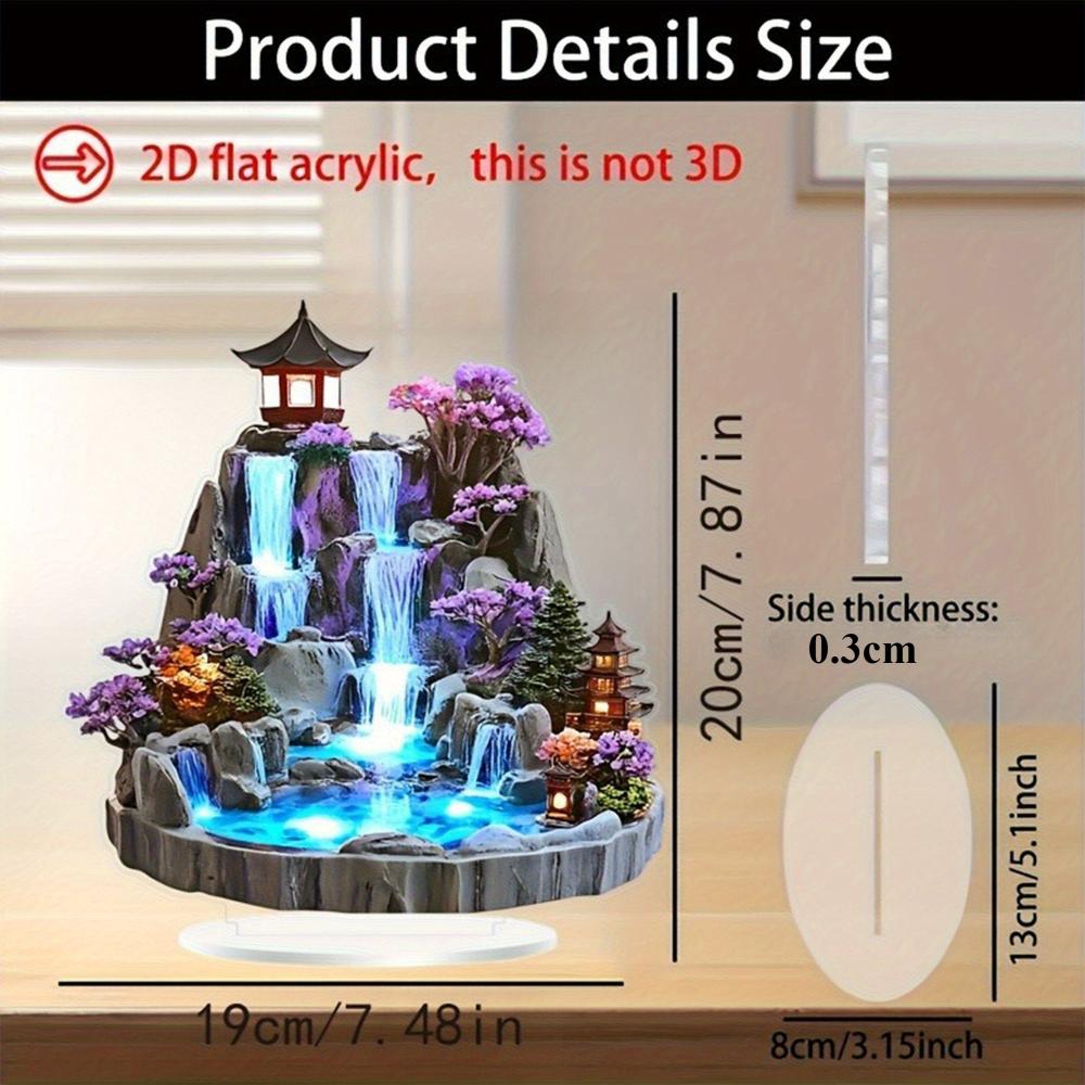 Waterfall Pavilion Flowers, 2D Flat Acrylic, Tabletop Decor, Ornament, Suitable for Living Room, Office, Gifts, Christmas, Halloween