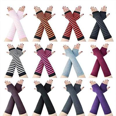 Mulheres inverno longo luvas sem dedos de malha braço mais quente luvas polegar