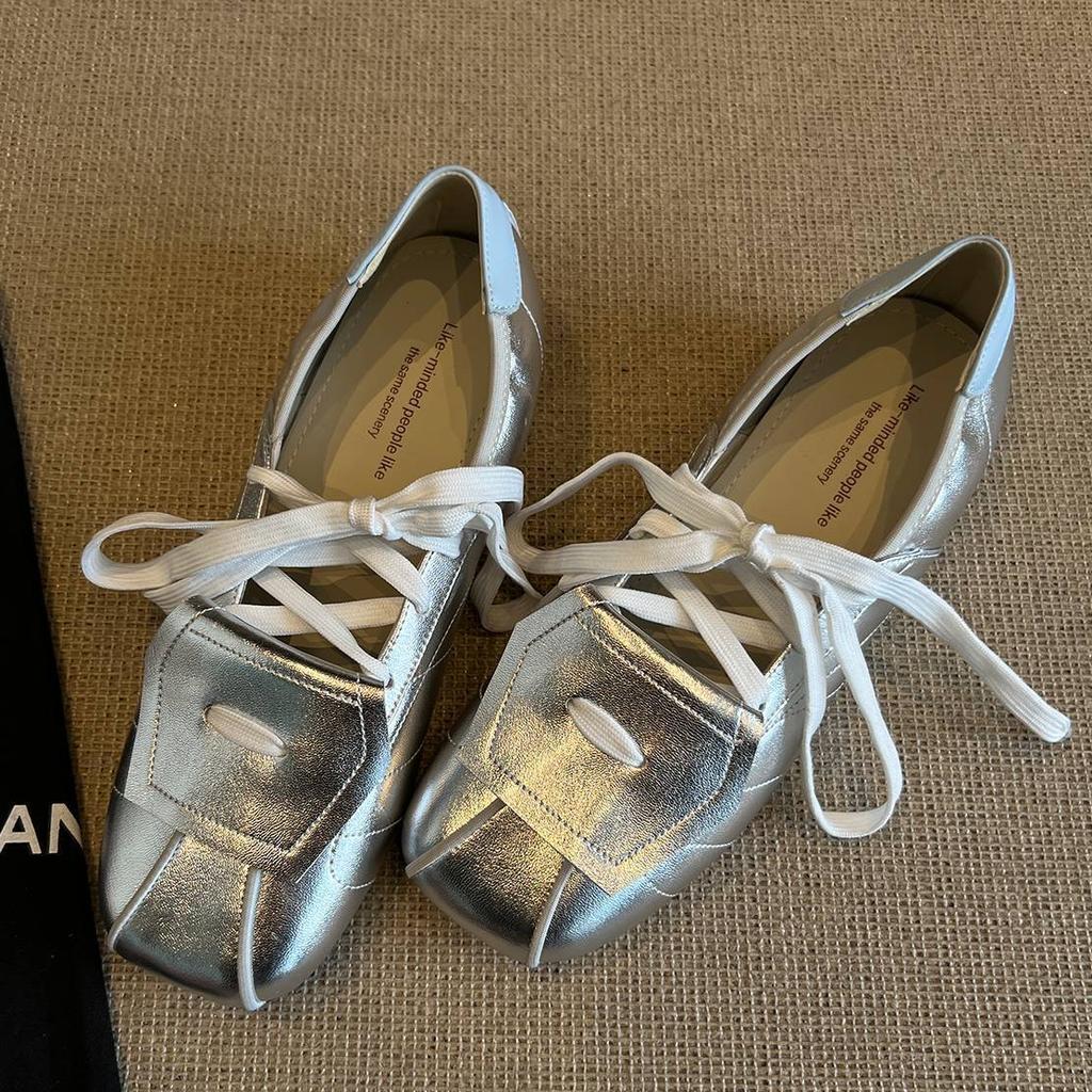 Fashion PU Leather 2025 Summer Mary Jane Shoes Mixed Colors Lace-up Square Head Sneakers Women's Flip Comfortable Sports Shoe Flats