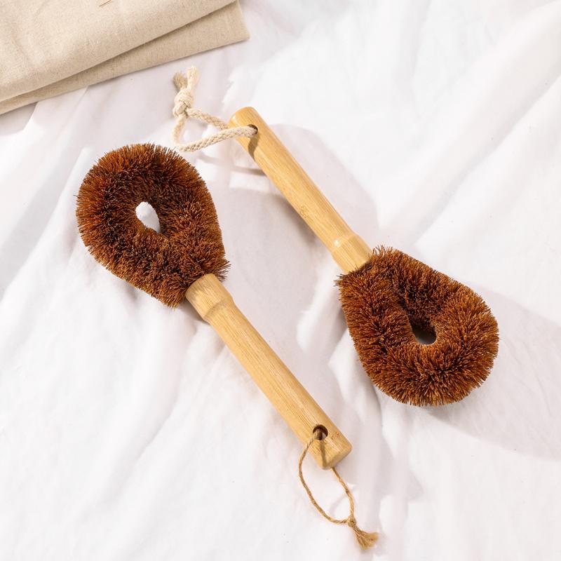 Multi-purpose Kitchen Cleaning Brush Natural Coconut Fiber Dish Pot Cleaning Brush Bamboo Wooden Handle Bottle Wash Scrub Brush