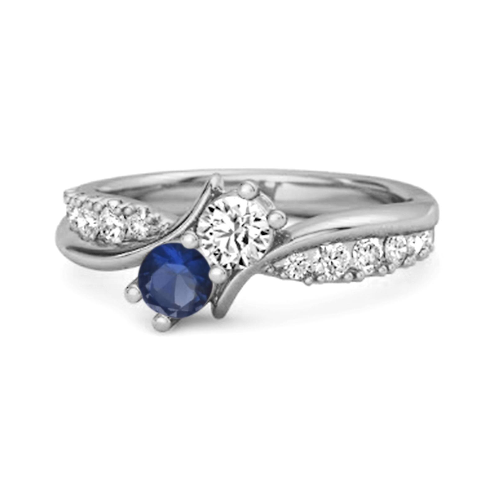 Blue Sapphire Dual Stone Ring - 925  Sterling Silver 7.5 белый