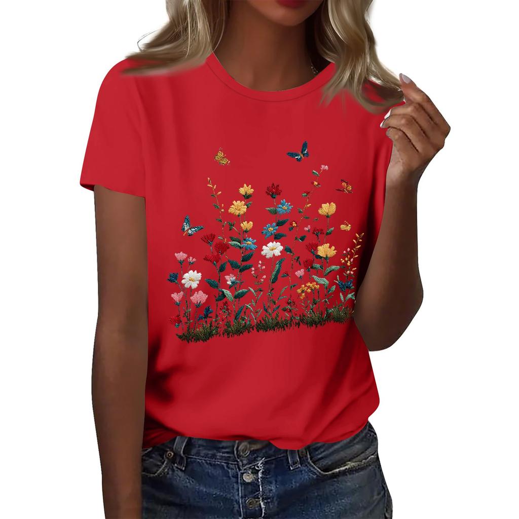 Damenmode Lässig Bedrucktes Rundhals Kurzarm T-Shirt Top T-Shirt Oberteil