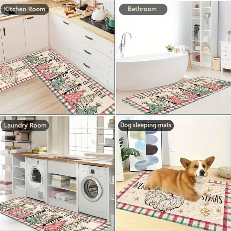 2Pcs Anti Fatigue Kitchen Rugs Christmas Print Waterproof Non-Slip Thick Cushioned Kitchen Mat Heavy Duty Comfort Standing Mat for Kitchen