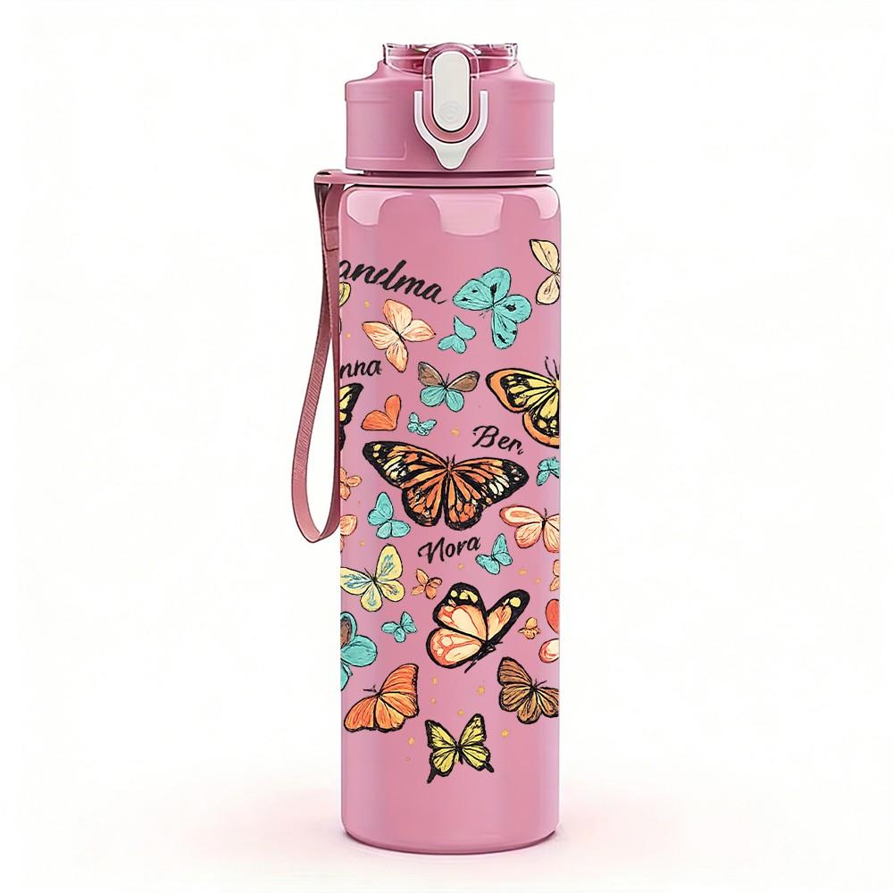 1PC Heart Shaped Mixed Butterfly Print 750ml Color Plastic Sports Water Bottle Leakproof Flip Straw Lid Suitable for Sports Office Home Use