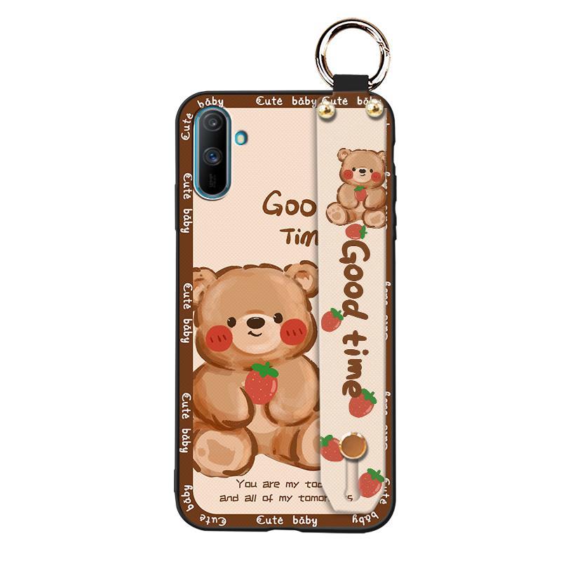 Fashion Design Waterproof Phone Case For OPPO Realme C3/C3i/Narz N10A Kickstand Lanyard Wrist Strap Ring Anti-knock Cute