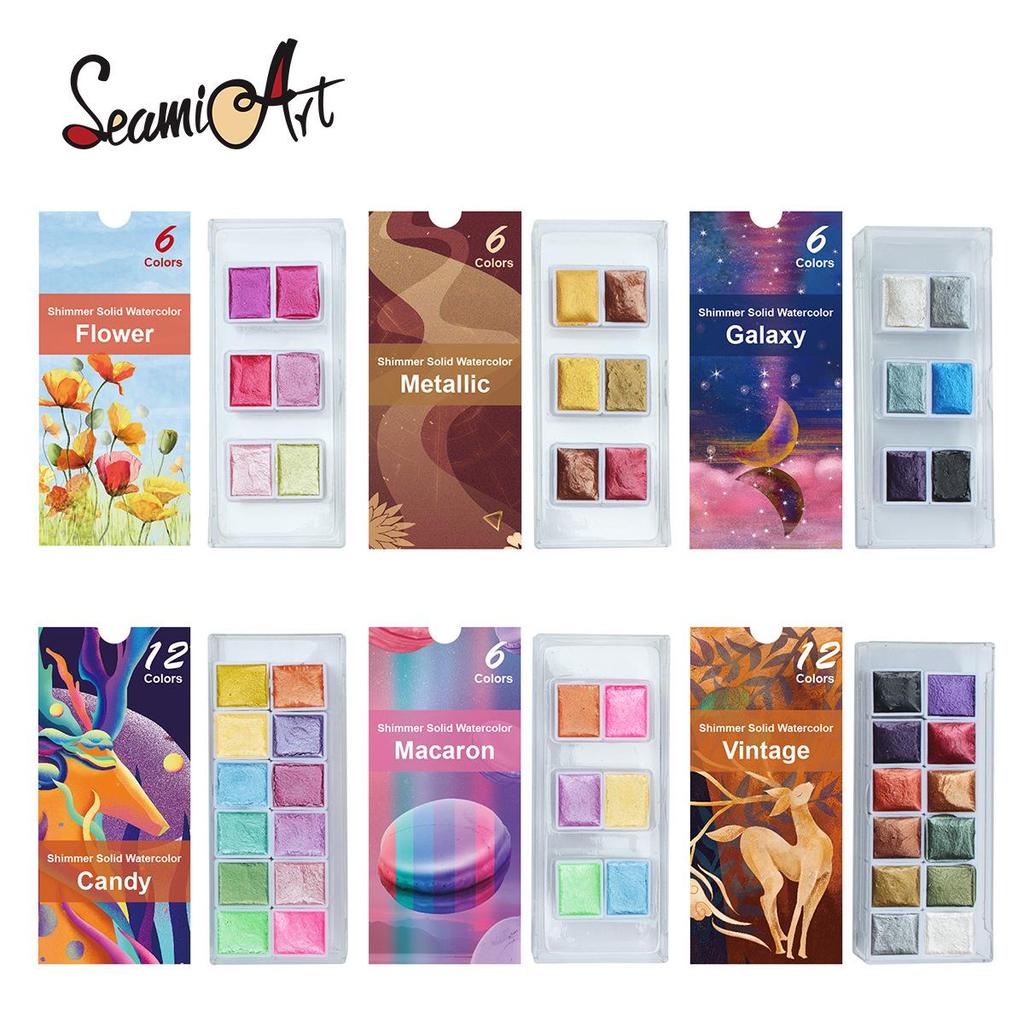 Perlemors Metallisk Akvarellmalesett - 6 & 12 Farger, Portabelt & Profesjonelt for Kunststudenter