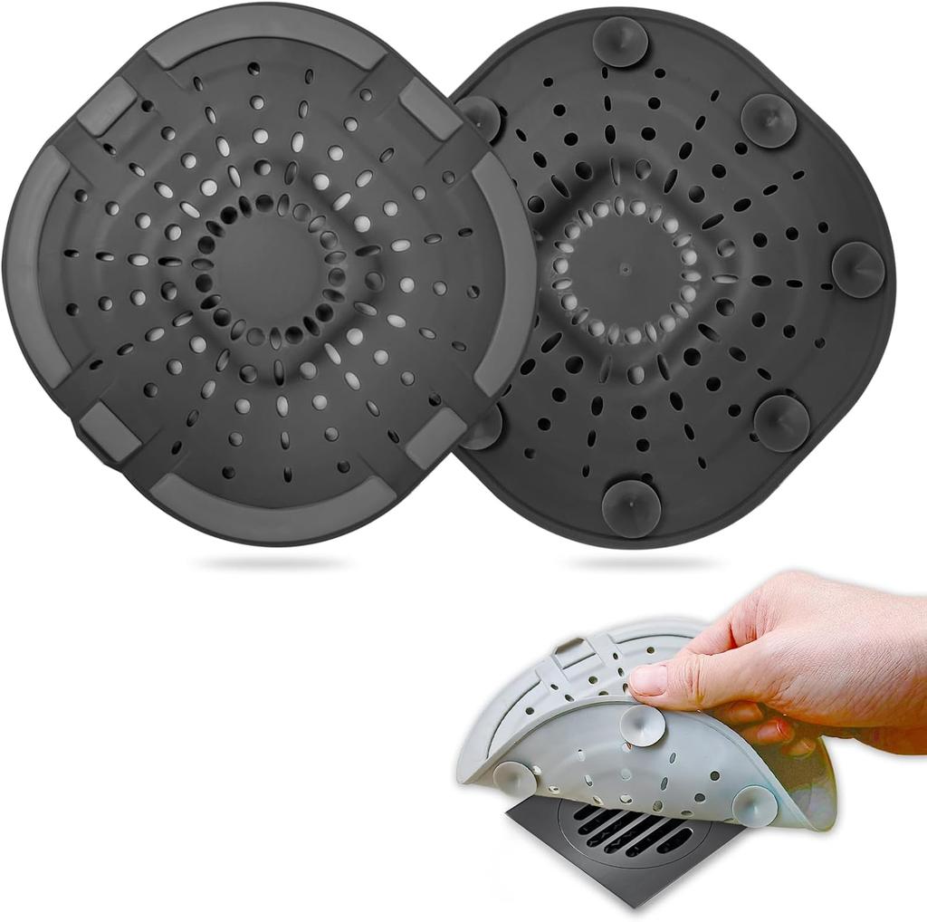 Hair Drain Catcher,Square Drain Cover for Shower Silicone Hair Stopper with Suction Cup,Easy To Install Suit for Bathroom,Bathtub,Kitchen 2 Pack