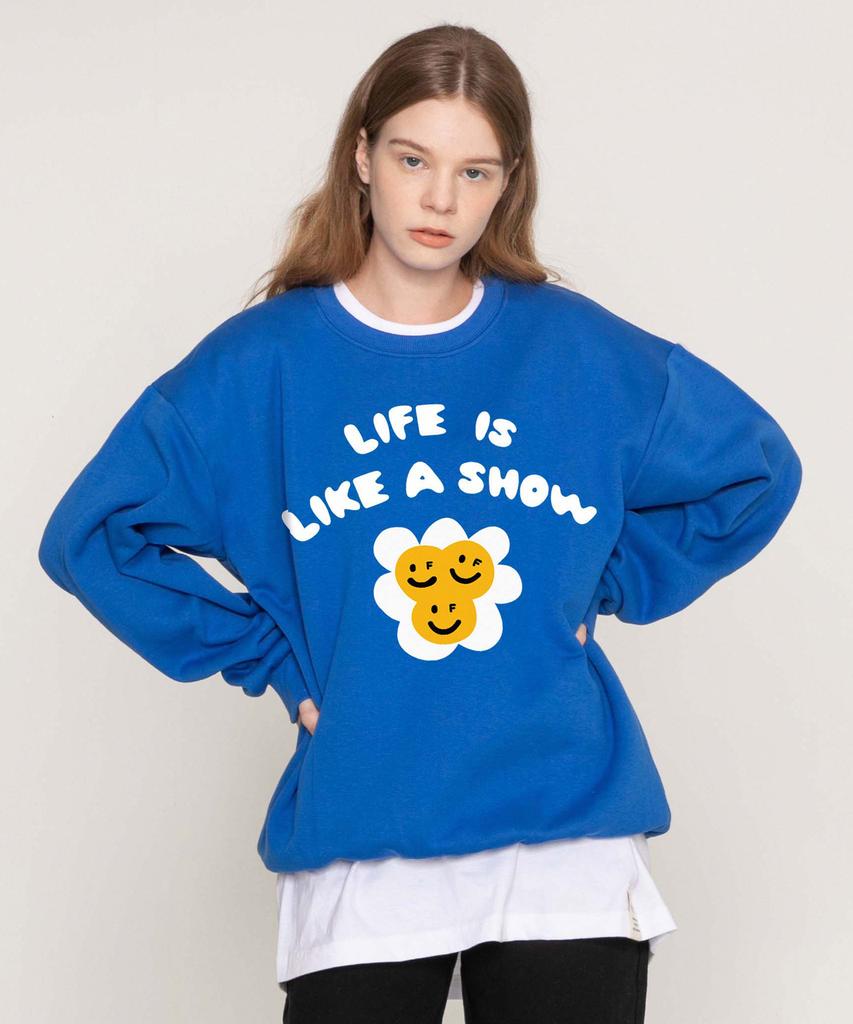 GRAVER [Unisex] Twin Flower Smile Sweatshirt_Cobalt Blue