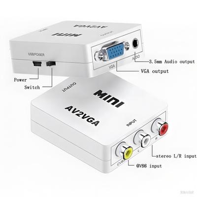 Convertitore video HD RCA CVBS da AV a VGA Convertitore adattatore mini AV2VGA con audio da 3,5 mm per PC HDTV