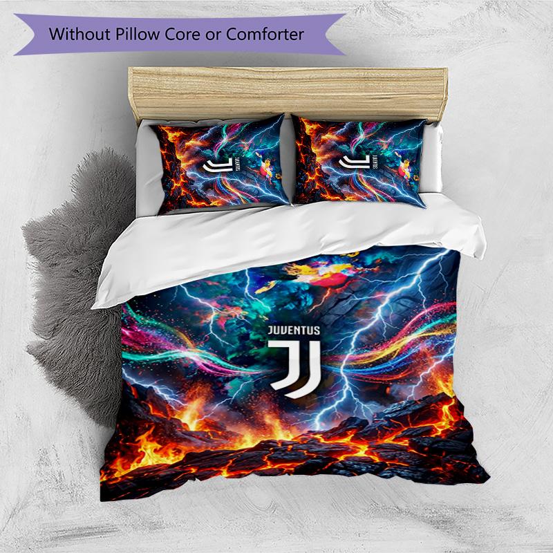 Juventus FC Pattern Printed 3PCS Bedding Set Soft Skin-Friendly Washable Duvet Cover & Pillowcases Set All Season Bedroom