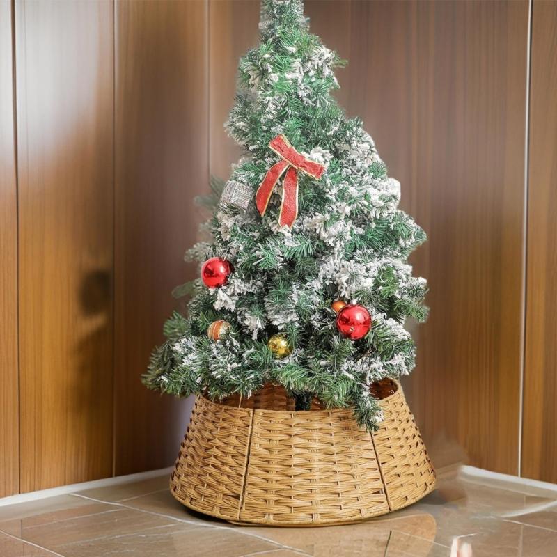 Woven Tree Skirt for Christmas Decors Artistic Wicker Tree Skirt Essential Christmas Tree Ornament for Home Display