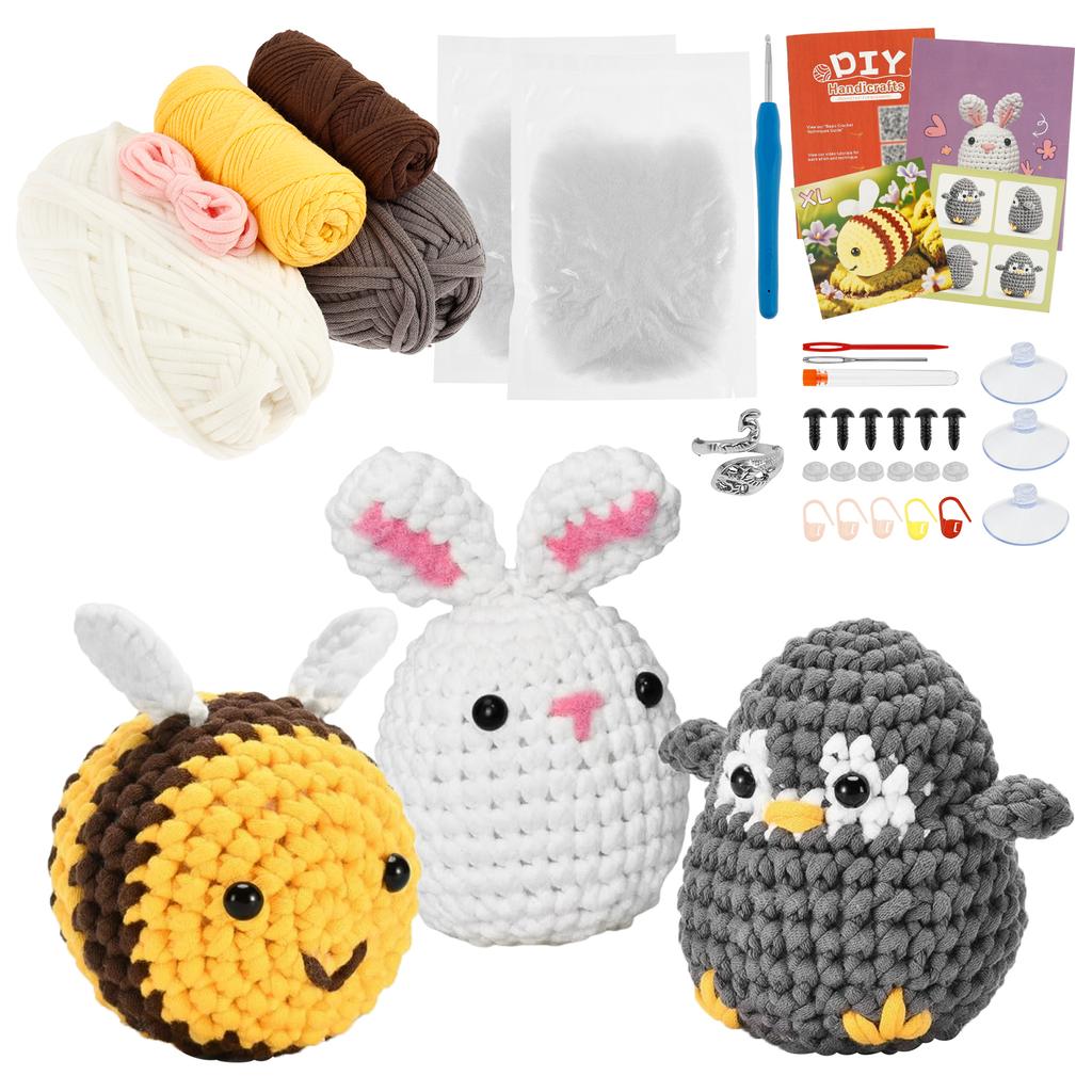 Вовняна пряжа Милий тваринний набір для в'язання гачком Різдвяний подарунок Веселе рукоділля своїми руками Набір для в'язання гачком для початківців Набір для в'язання гачком Любителям рукоділля Інструменти для в'язання