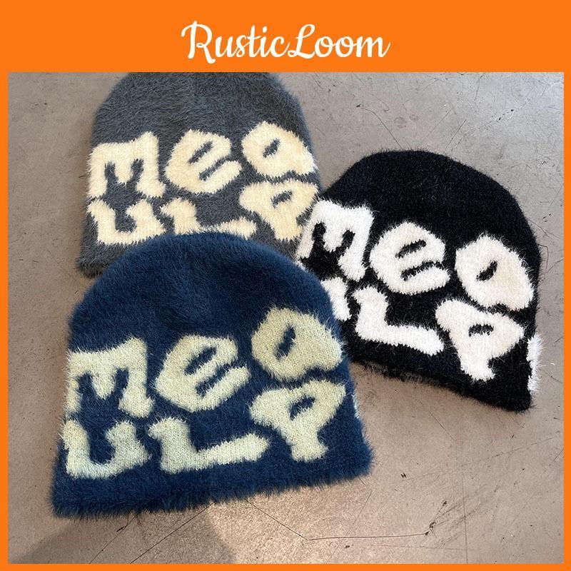 Hat Minimalist Knit Embroidered Letters Meaulp Winter Warmth Earmuff Protection