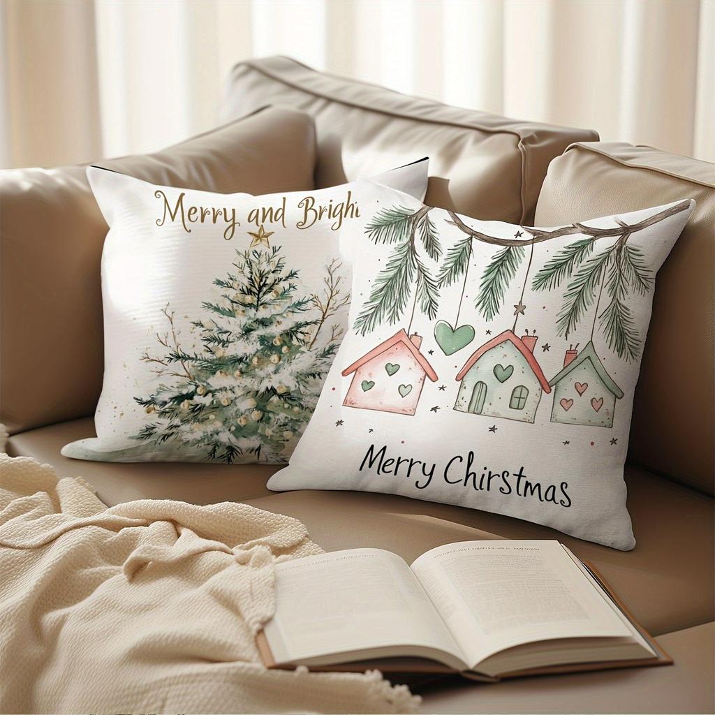 Christmas Themed Pillowcases: Gnomes, Wreaths, Trees & Houses for Festive Decor Sofa bed cushion cover, New Year home decoration