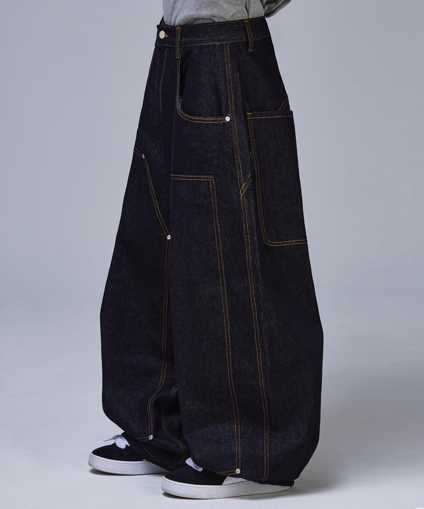 SCALLYWAG Double Knee Baggy Carpenter Raw Denim [Indigo]