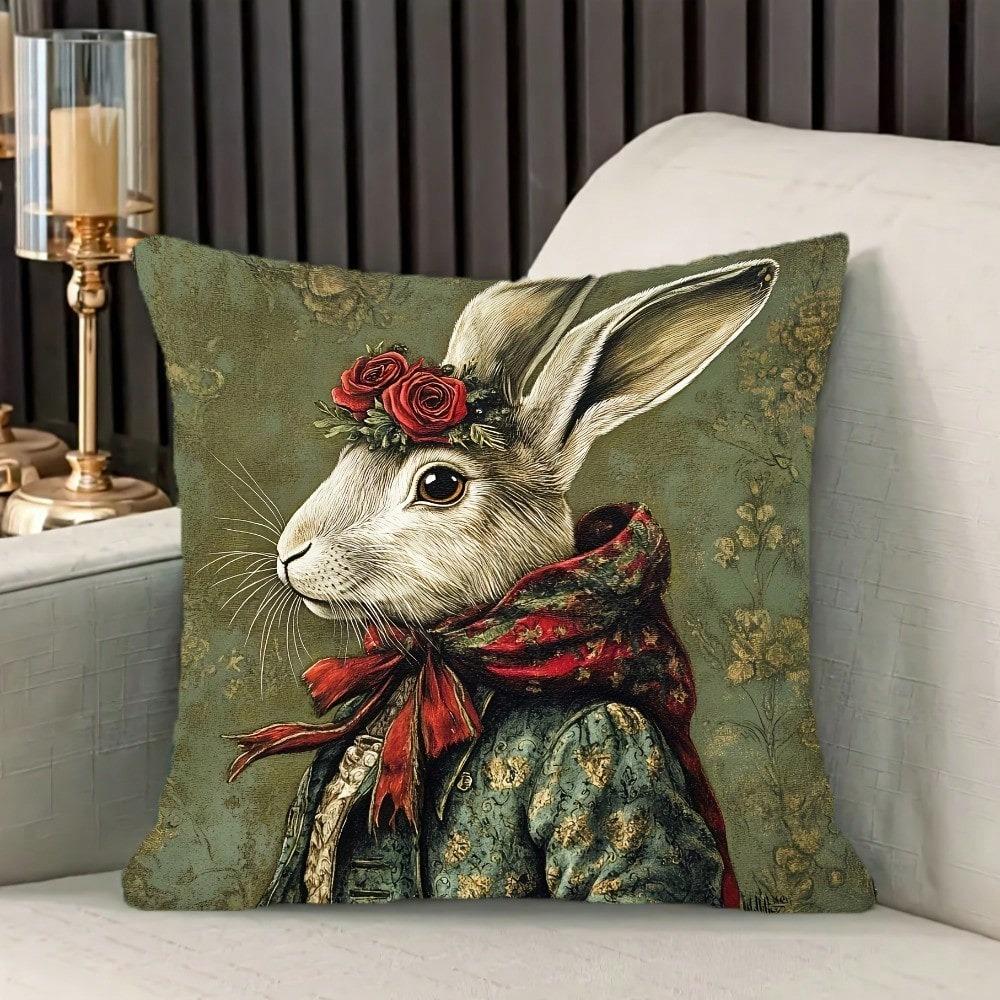 

Valentines DayEaster Pillowcase White Rabbit Red Rose Printed Pillowcase Cartoon Sofa Decoration Home Printing Cute Cushi 45cmx45cm