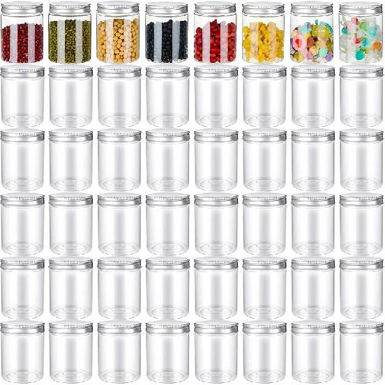 Aoriher 48 Pcs 8oz Plastic Mason Jars with Lids Round Clear Plastic Jars Containers Refillable Small Empty Storage Containers Food Canisters for