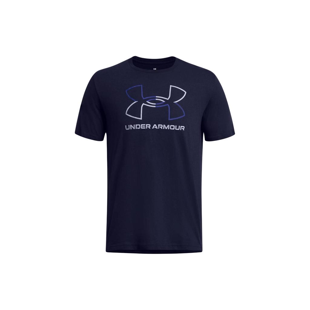 Under Armour Letter Logo Print Crew Neck Short Sleeve T-Shirt Men Tops Navy-Blue 1382915-410