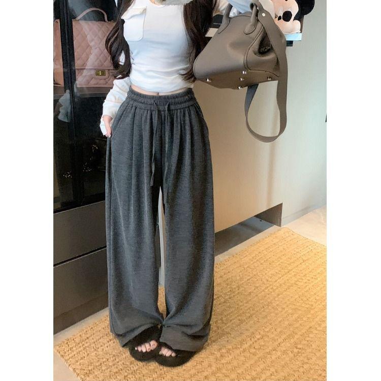 Spring and Autumn New Pants Women's High Waist Drop Straight Loose Wide Leg Versatile Long Pants
