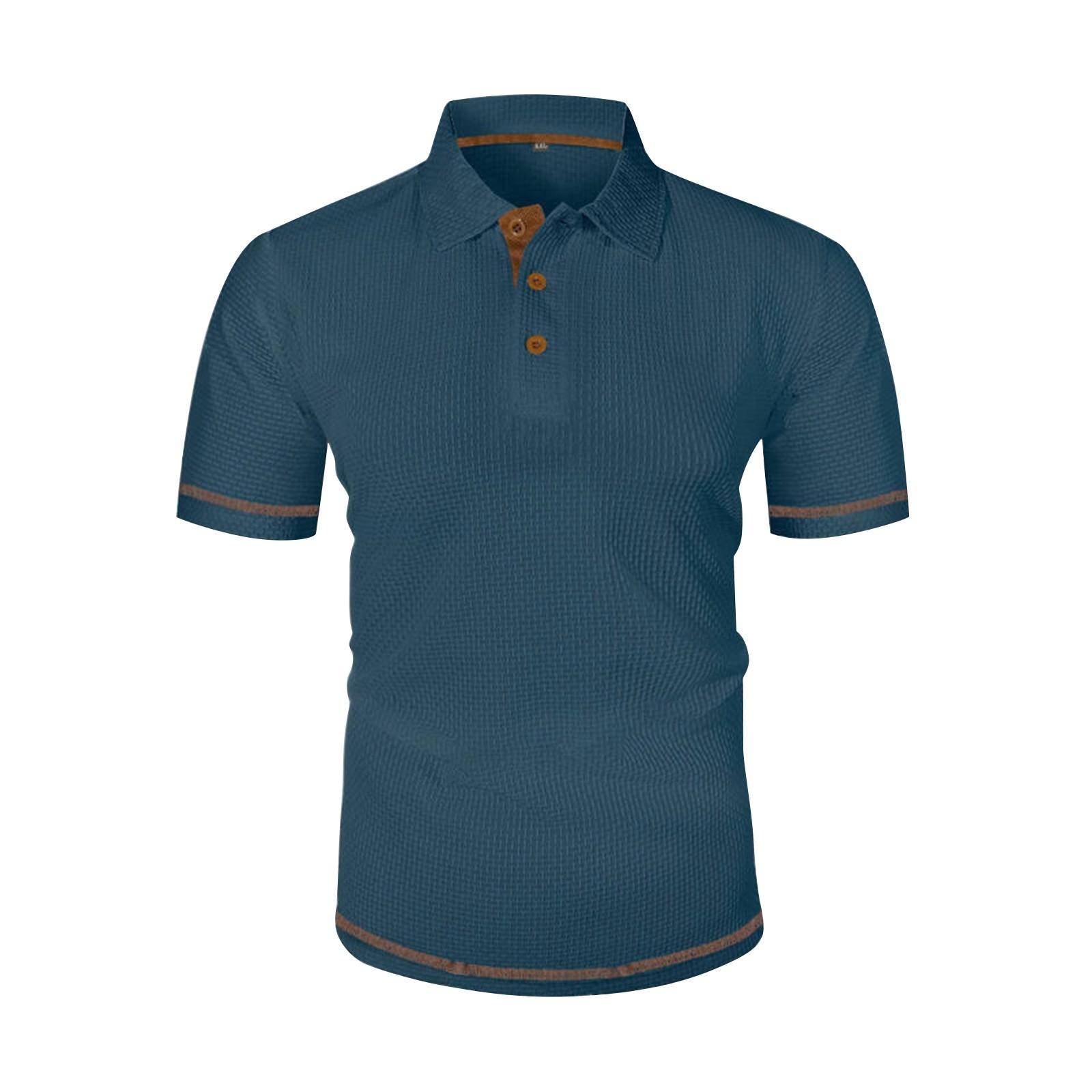 

Мужские летние однотонные топы с коротким рукавом и воротником на пуговицах, мужские свободные спортивные повседневные топы XXXL синий