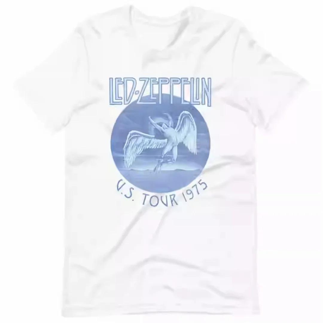 

2026 Led Zeppelin Rock Band Short-sleeved T-shirt Fashion Sports Pure Cotton Men s T-Shirt Clothing Tee Y2k Woman M чорний