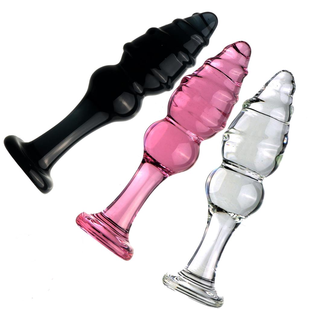VaHppy Glass Pull Beads Anal Toys Fine Thread 3.5cm140g Black/Pink/Transparent with Base Sex Toys Anal Plug Masturbators SM BDSM