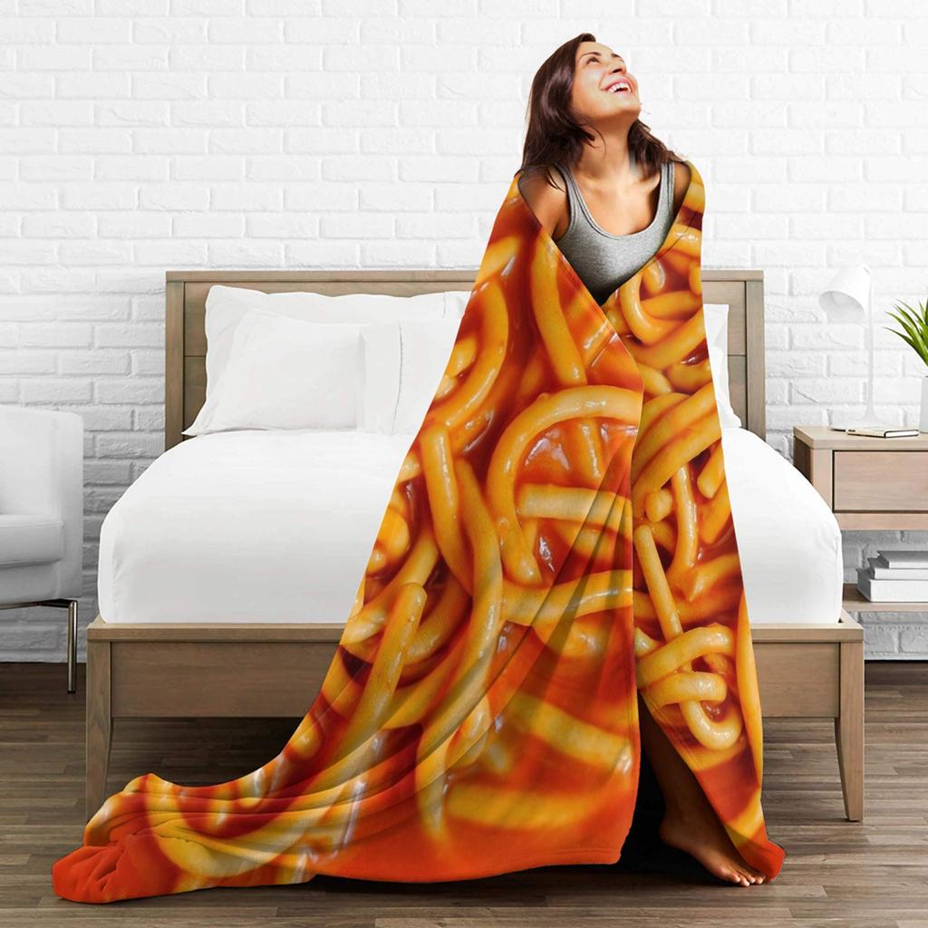 Delicious Food Spaghetti Pasta Noodles Blankets Fleece Printed Red Tomato Sauce Portable Soft Throw Blankets for Couch