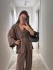 V-neck Long-sleeve Top & High-waisted Pants Women's Two-piece Set - 2025 Fashion Casual Style