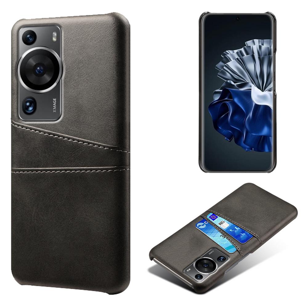 

For Huawei P60/P60 Pro Phone Case Dual Card Slots Shockproof PU Leather+PC Cover Black
