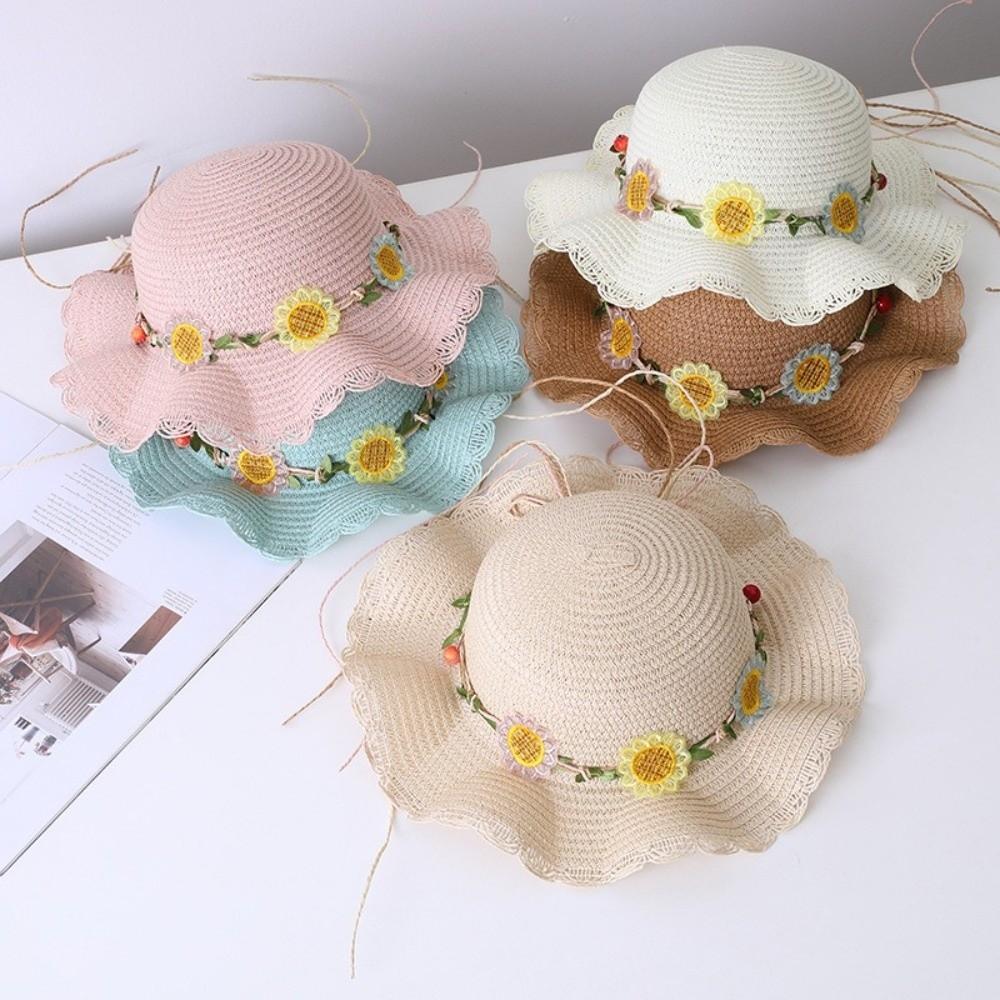 Small Daisy Children Beach Straw Hat Wide Brim Fisherman Hat Outdoor Straw Bag Cap Set  Summer