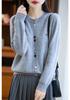 Women's Loose Round Neck Wool Cardigan with Colorful Buttons