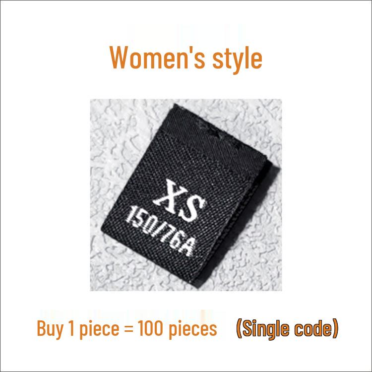In-Stock Men's & Women's Woven Size Labels: Custom Black & White Trendy International Brand.