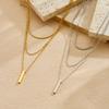 Gold Plated Triple Layered Vertical Bar Pendant Necklace