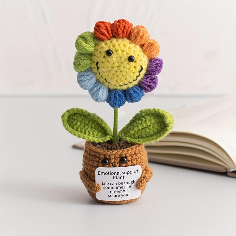

1PC [Fully Crocheted Sunflower Simulation Flower Pot] Hand Crocheted Flower Pot + Rainbow Smiley Sunflower Simulation Crocheted Flower