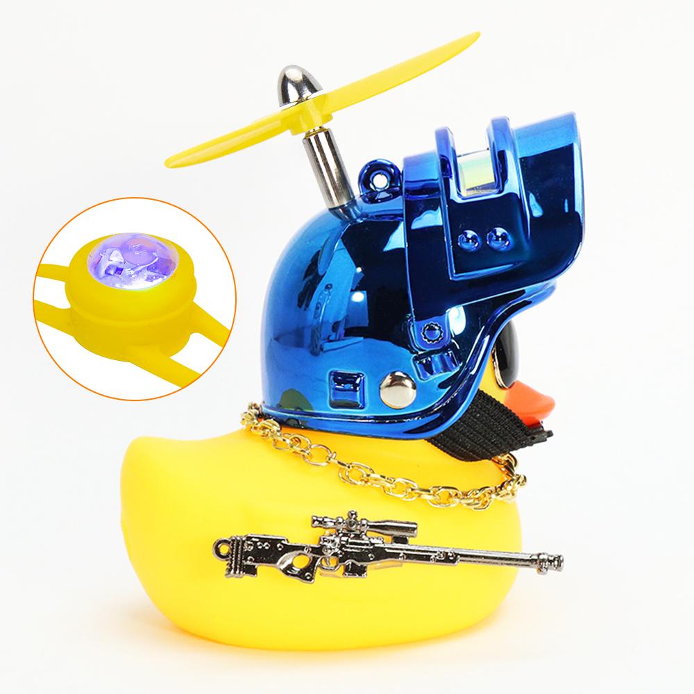 Cool Armed Duck In The Car Interior Decoration Yellow Duck with Helmet for Bike Motor with Strobe Light Car Accessories