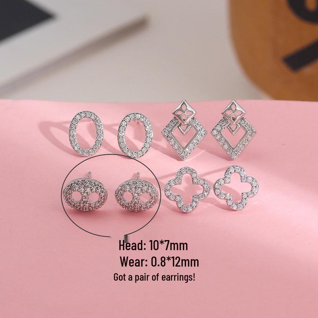 Copper Plated Gold & 925 Silver Geometric Earrings with Zirconium Four-Leaf Clover Design