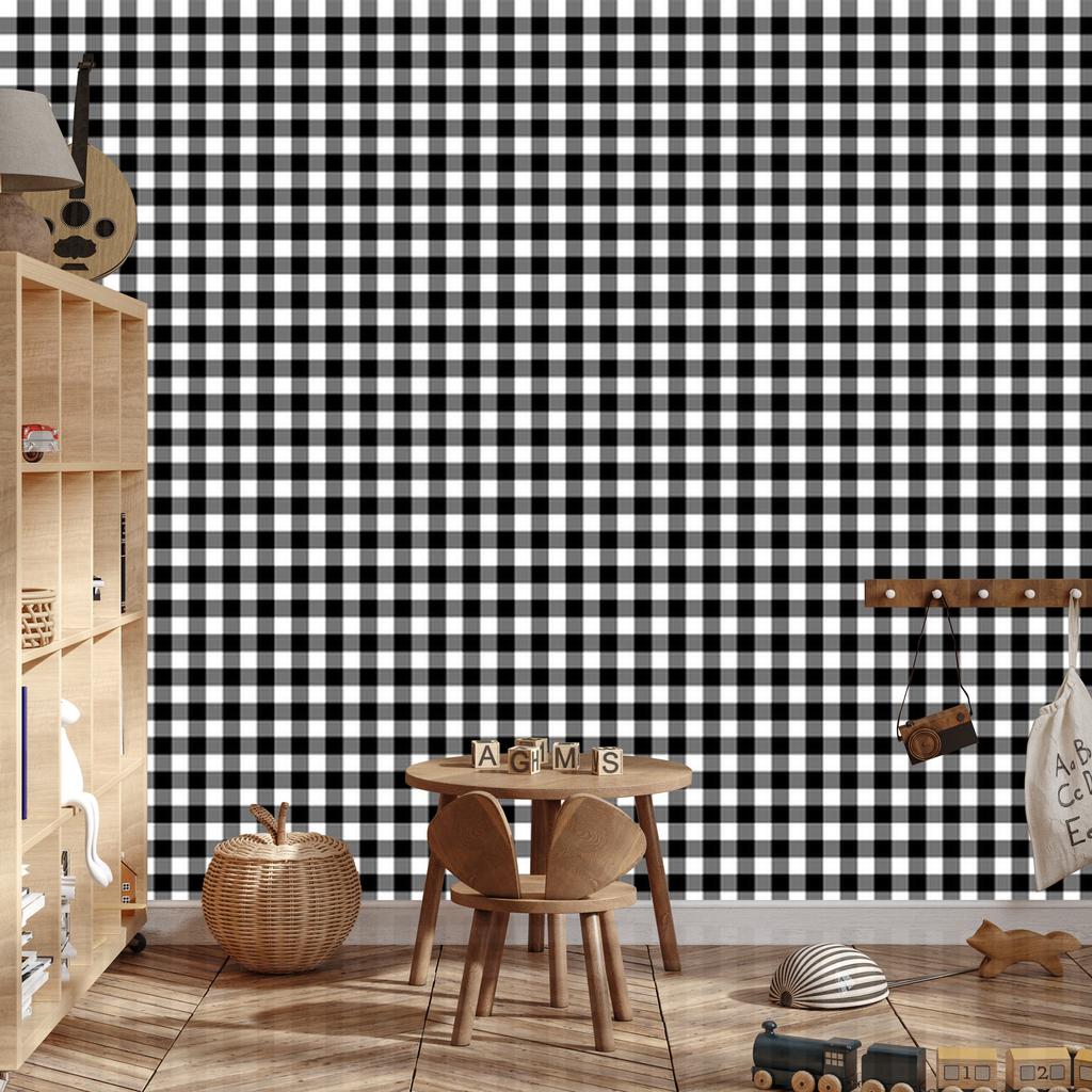 Wallpaper Black and White Checkered Gray and Black for Living Room and Bedroom 50x1000