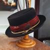 Pleated Webbing French Top Hat Pure Wool Solid Color Pork Pie Wool Felt Hat