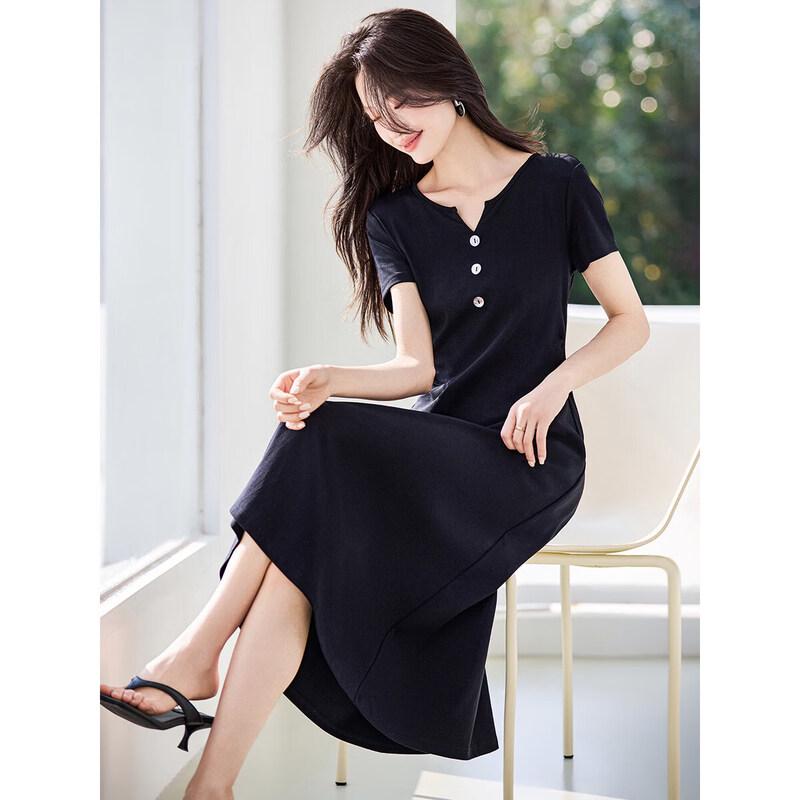 

Versatile V-Neck Slimming Little Black Midi Dress 2XL